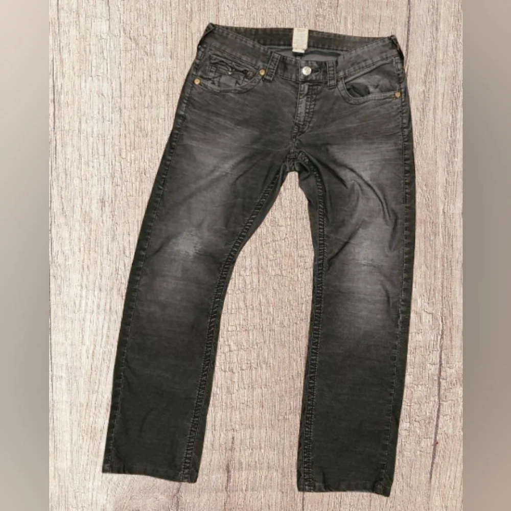 True Religion Men’s Straight Jeans - Distressed Gray Wash